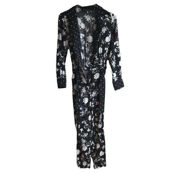 Zara Dark Floral Print Jumpsuit Size XS Long Sleeves V-Neck Going Out Outfit - Picture 11 of 15